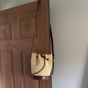 Sezane Cream and Brown Raffia Crossbody Bag